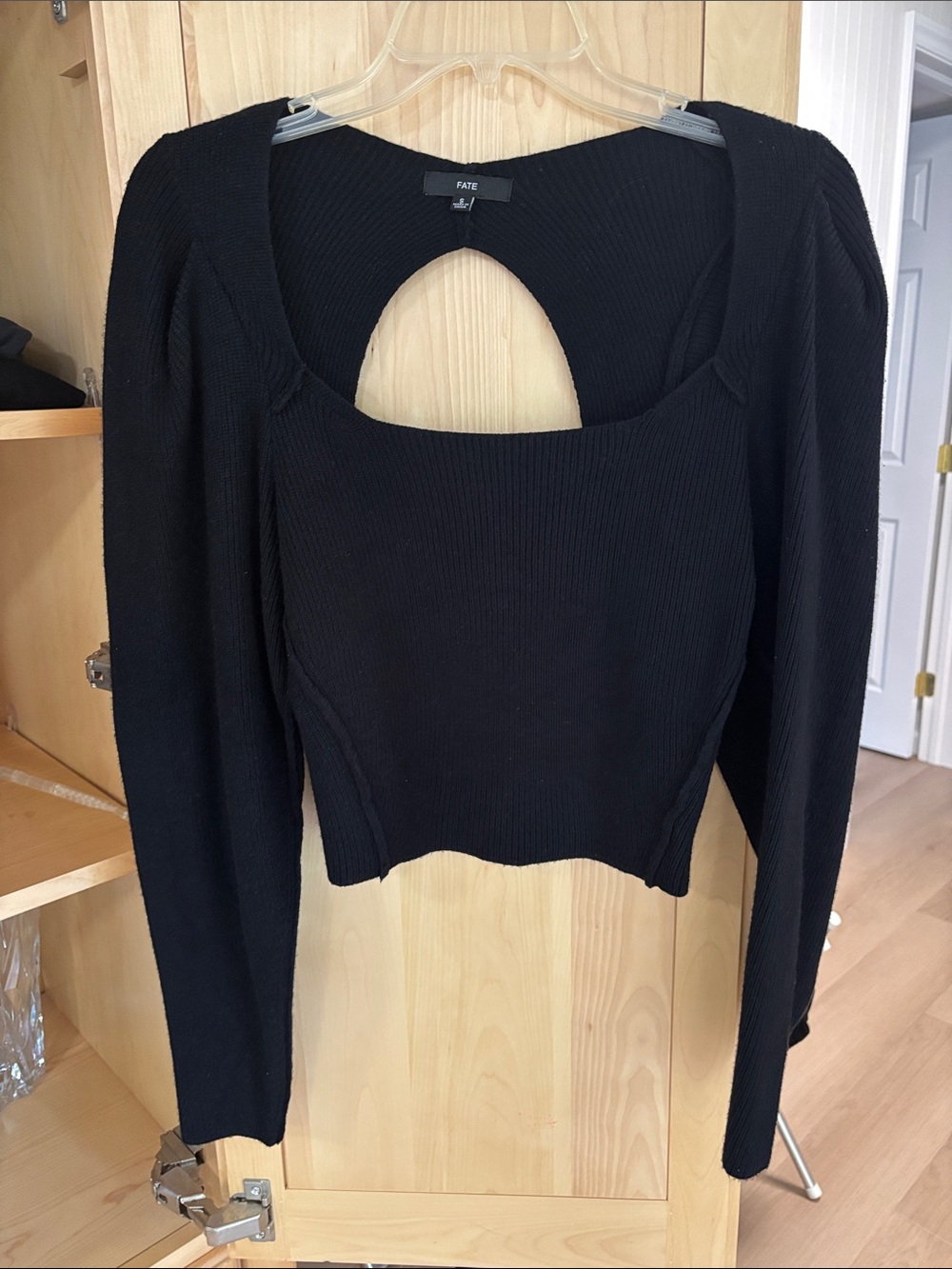 Fate Black Ribbed Long-Sleeve Top with Back Cutout